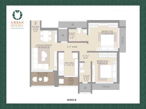 2 BHK unit 5 floor plan