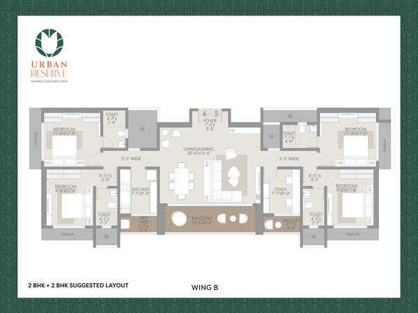 2+2 BHK jodi suggested layout, units 6 and 5